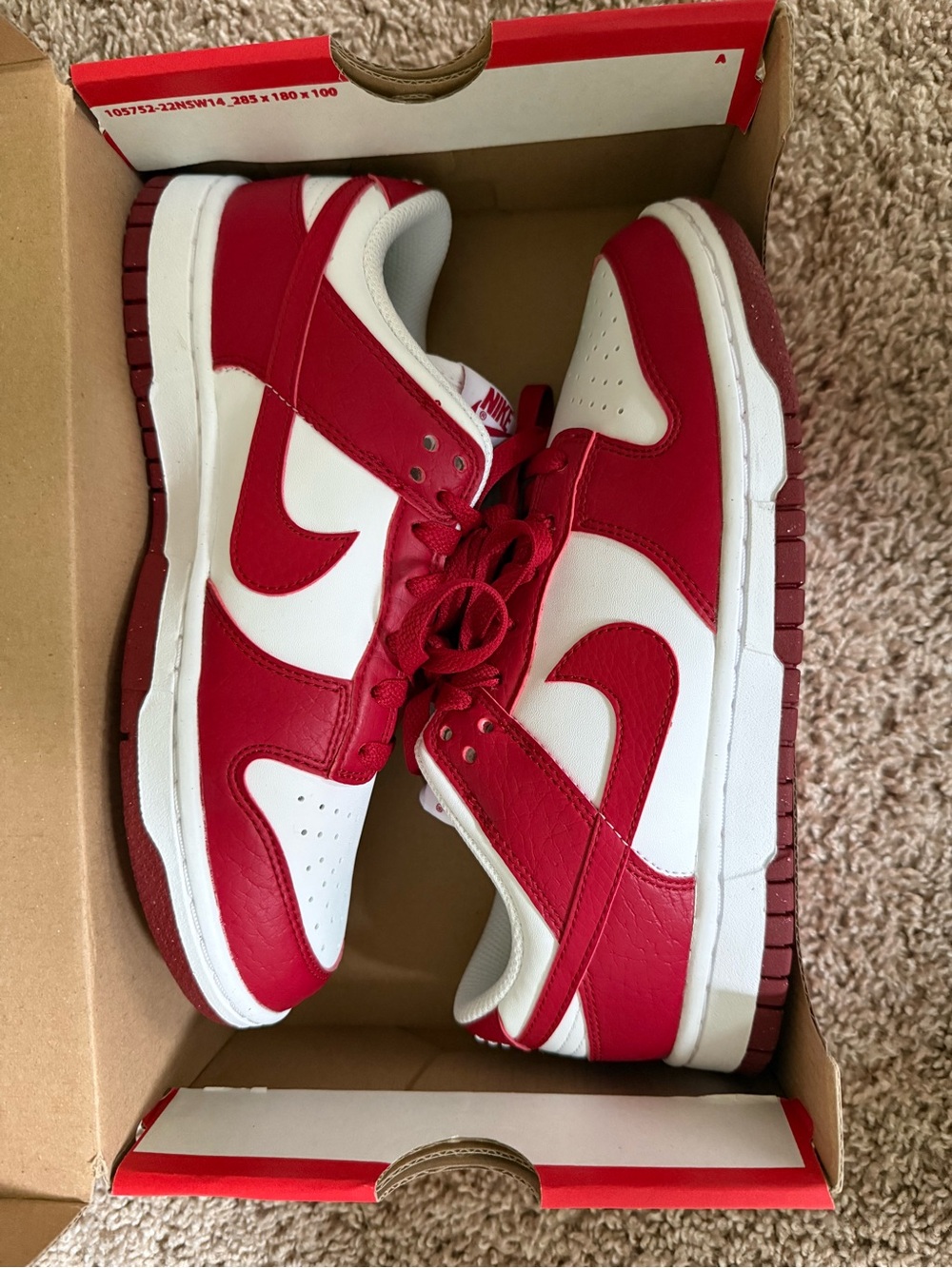 Nike women’s Low-Top Dunks in Red and White